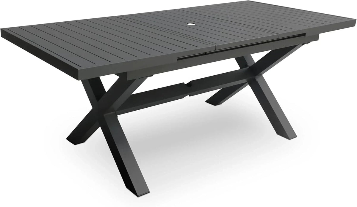 Erotr Extendable Aluminum Patio Dining Table For 6-8, 63-83 inch, Light Brown