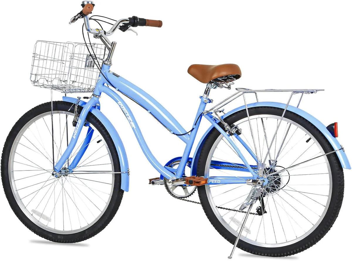 WEIZE 26 Inch 7-Speed High-Carbon Steel Beach Cruiser Bike