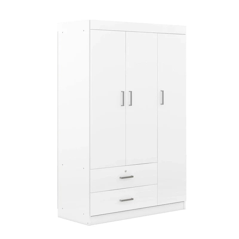 3-Door Wardrobe With 2 Drawers, Shelves And Hanging Rail