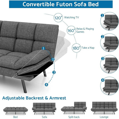 Convertible Futon Sofa Bed With Memory Foam, 71in