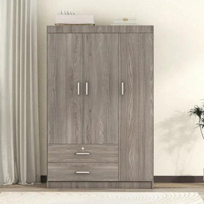 3-Door Wardrobe With 2 Drawers, Shelves And Hanging Rail