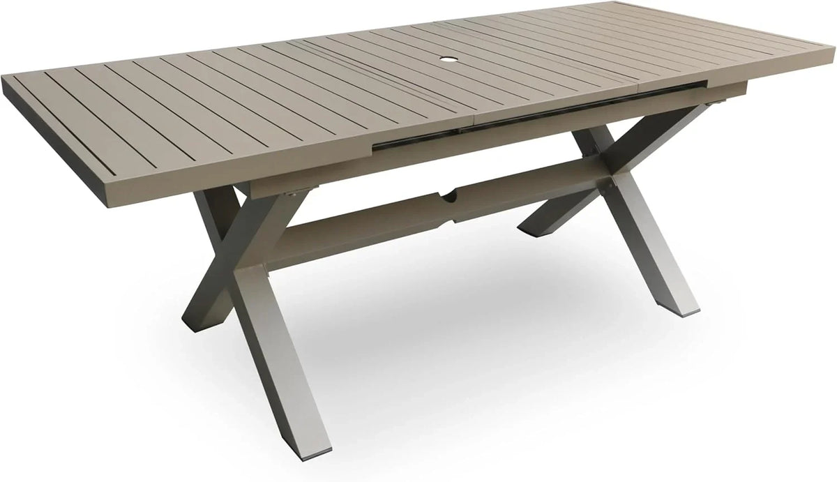 Erotr Extendable Aluminum Patio Dining Table For 6-8, 63-83 inch, Light Brown