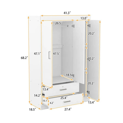 3-Door Wardrobe With 2 Drawers, Shelves And Hanging Rail
