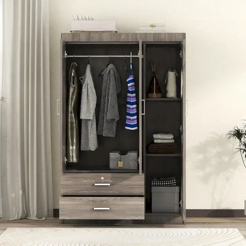 3-Door Wardrobe With 2 Drawers, Shelves And Hanging Rail