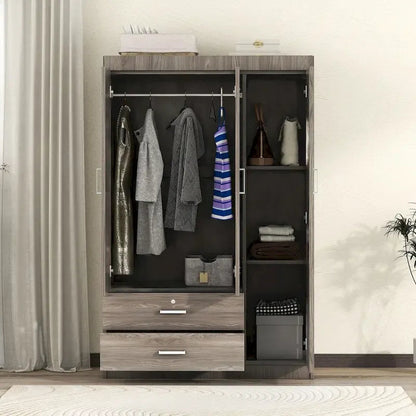 3-Door Wardrobe With 2 Drawers, Shelves And Hanging Rail