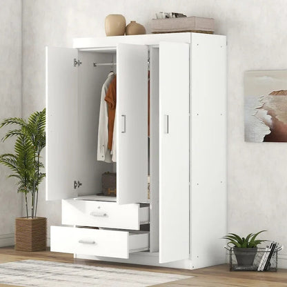 3-Door Wardrobe With 2 Drawers, Shelves And Hanging Rail