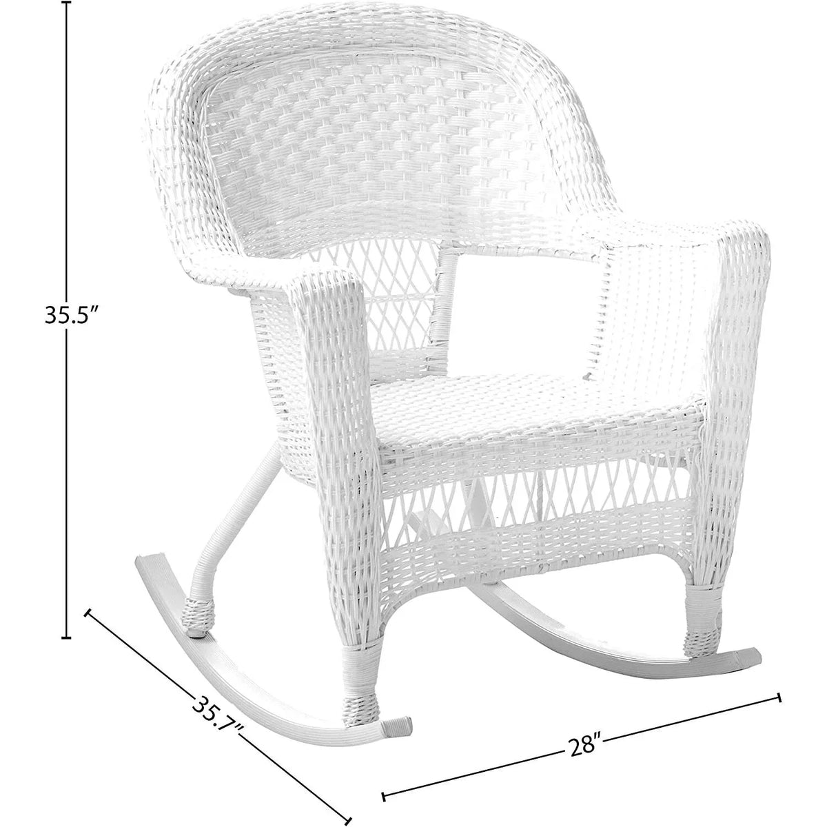 Jeco Resin Wicker Outdoor Patio Rocker Chair And End Table Set, 3-Piece, White