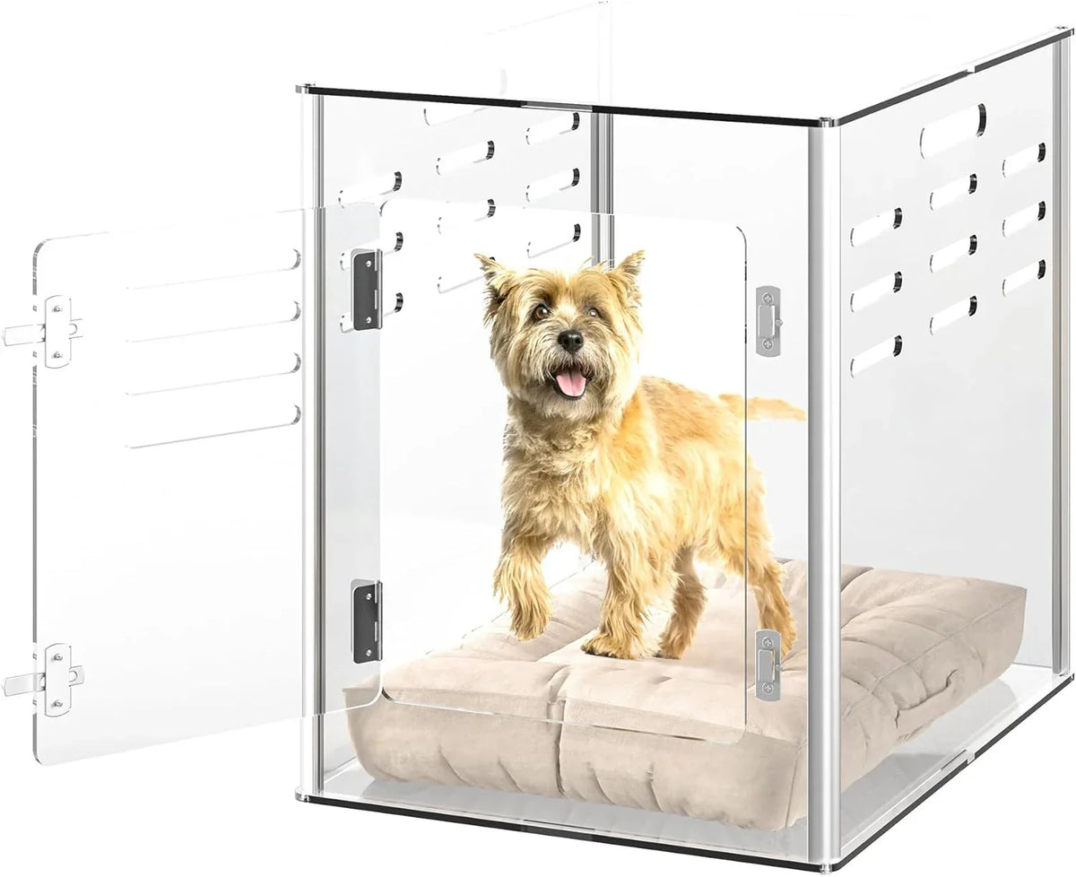 Acrylic Dog Crate Furniture, Clear, 29.9in L x 20.1in W x 22.2in H