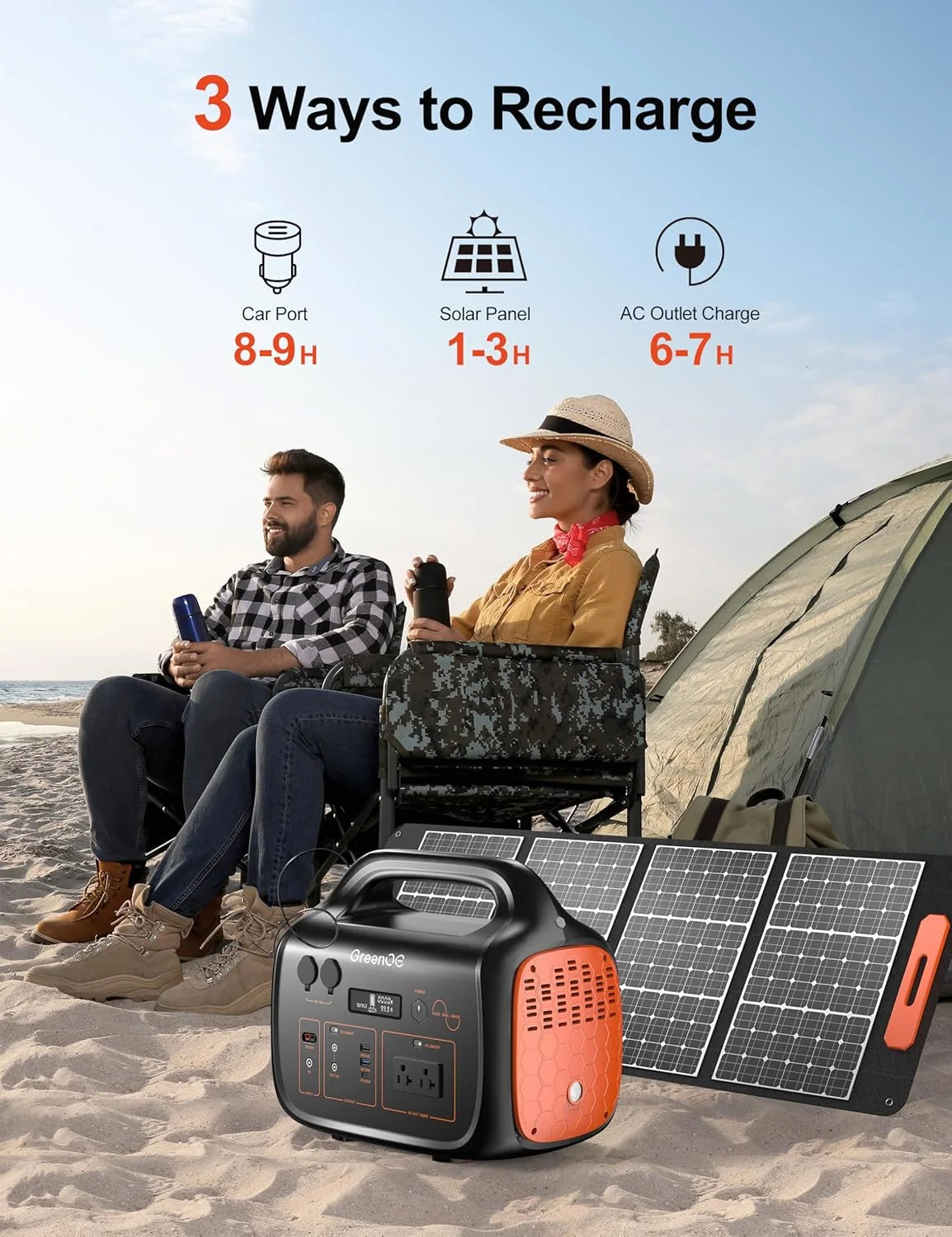 GreenOE Portable Power Station 1000W 1024Wh With 100W Solar Panel