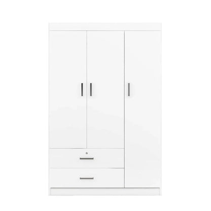3-Door Wardrobe With 2 Drawers, Shelves And Hanging Rail
