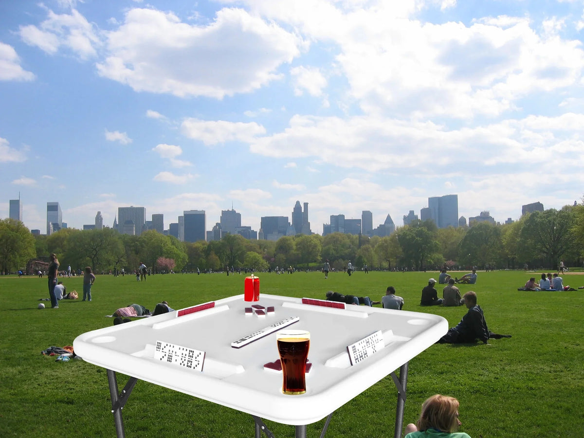 Bene Casa Foldable Domino Table With Built-In Drink Holders, 38 x 38 in, White