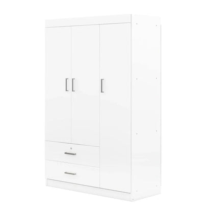 3-Door Wardrobe With 2 Drawers, Shelves And Hanging Rail