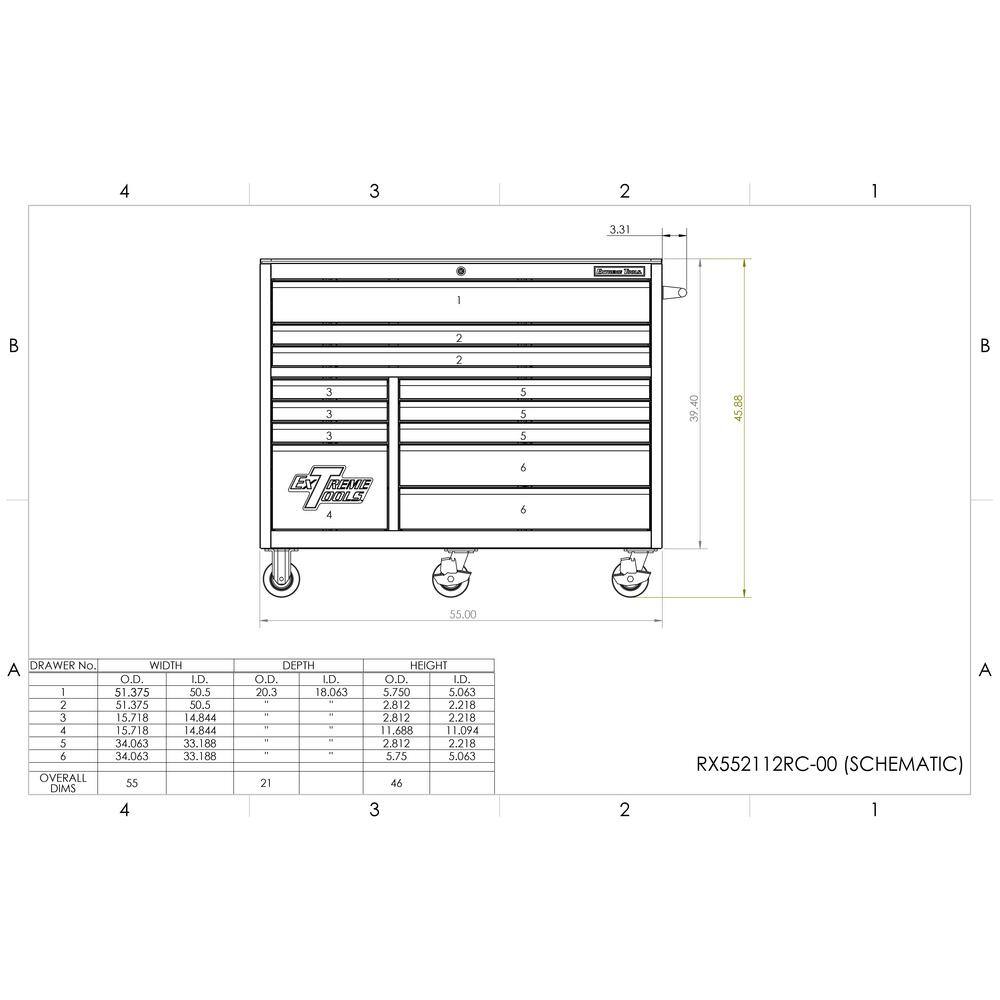 55-Inch 12-Drawer Roller Cabinet Tool Chest - THD552112RCBL