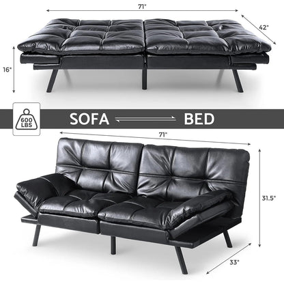 Convertible Futon Sofa Bed With Memory Foam, 71in