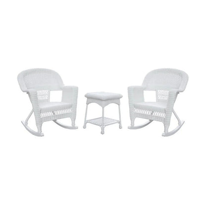 Jeco Resin Wicker Outdoor Patio Rocker Chair And End Table Set, 3-Piece, White