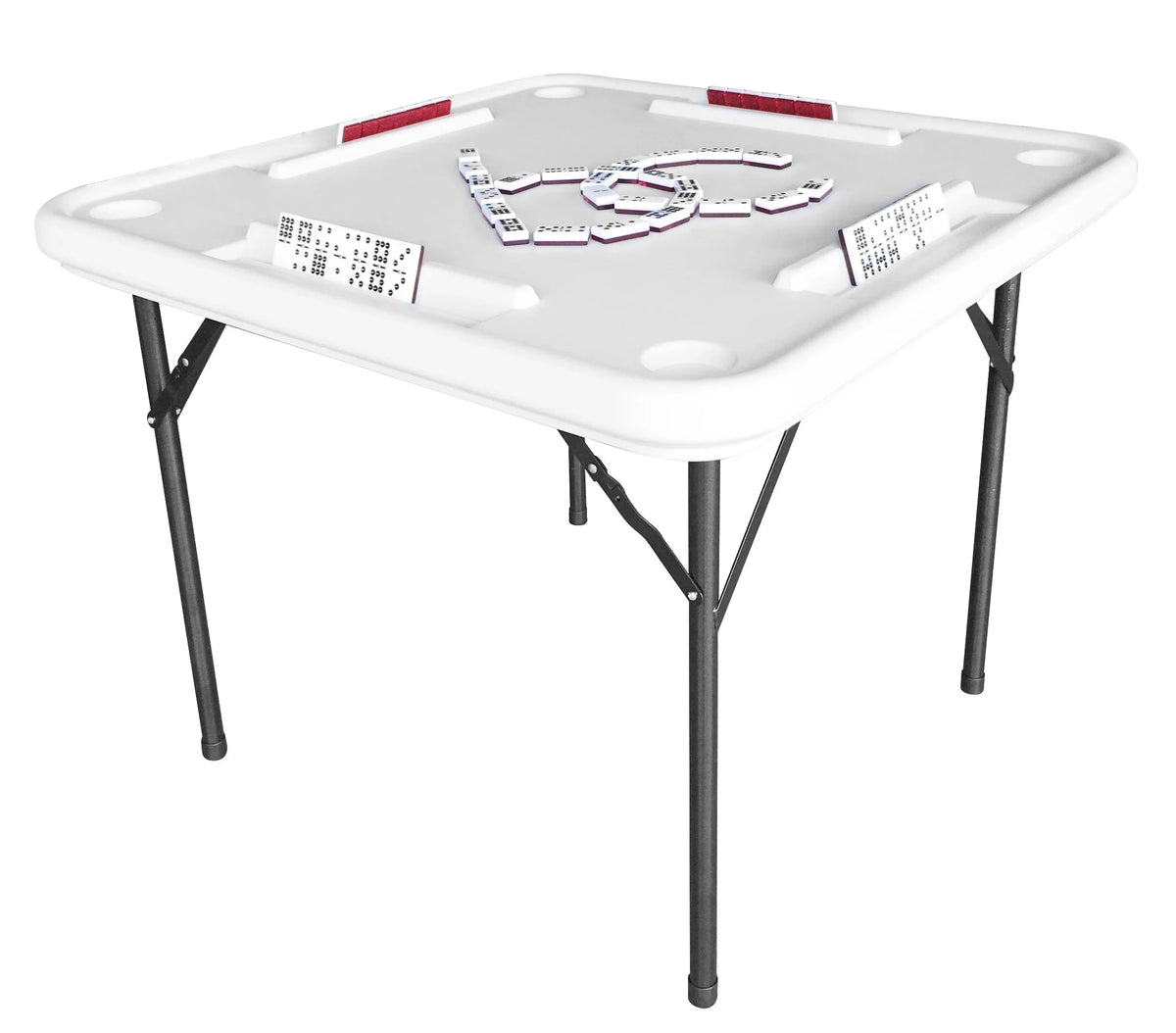 Bene Casa Foldable Domino Table With Built-In Drink Holders, 38 x 38 in, White