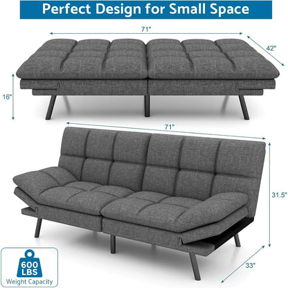Convertible Futon Sofa Bed With Memory Foam, 71in
